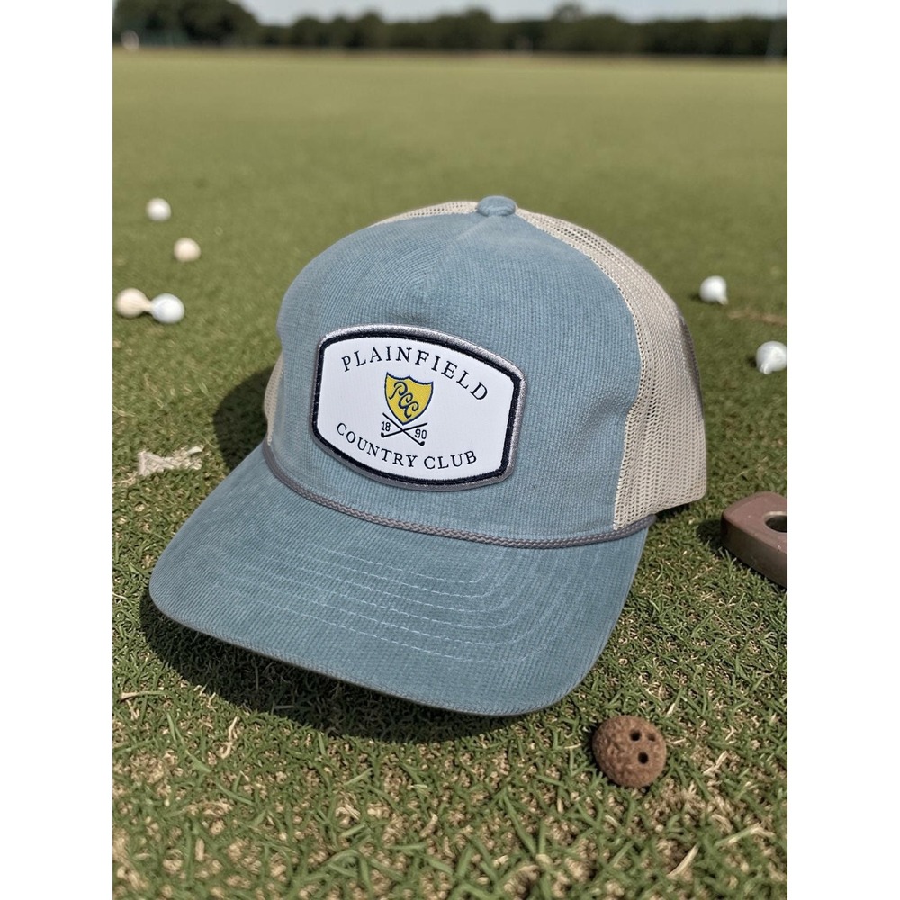 Plainfield Country Club Golf Corduroy Trucker Hat Blue Tan Richardson Snapback